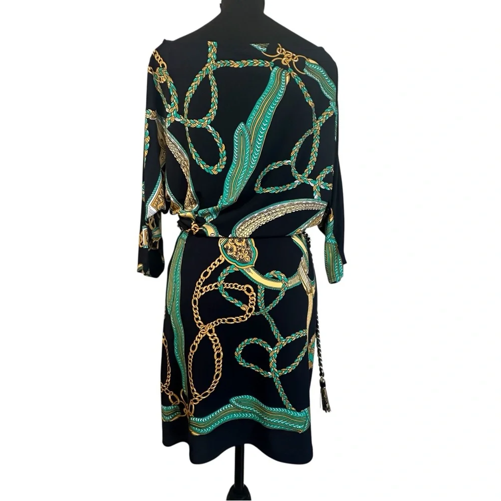 ✨Y2K Cache Dress with Green and Gold Chain Print Size M - Picture 10 of 13